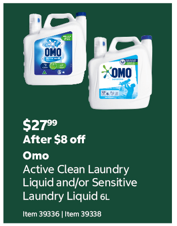 Omo Active Clean Laundry Liquid and/or Sensitive Laundry Liquid 6L