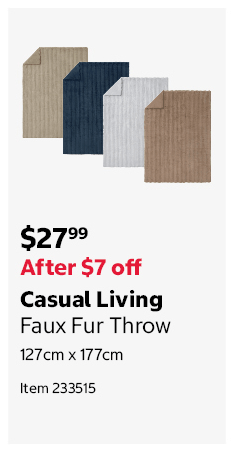 Casual Living Faux Fur Throw 127cm x 177cm