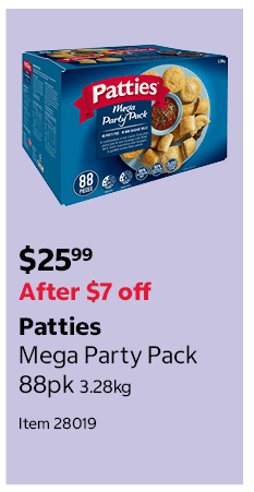 Patties Mega Party Pack 88pk 3.28kg