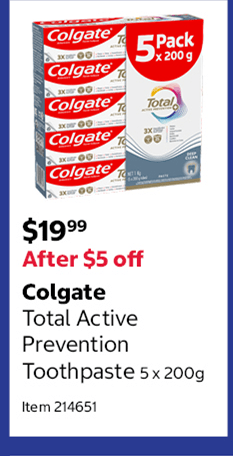 Colgate Total Active Prevention Toothpaste 5 x 200g Item 214651