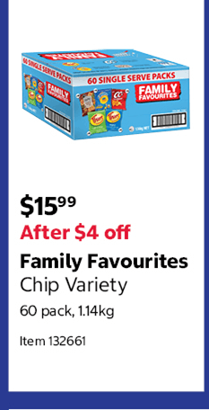 Family Favourites Chip Variety 60 pack, 1.14kg Item 132661