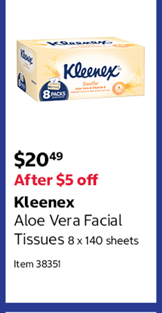 Kleenex Aloe Vera Facial Tissues 8 x 140 sheets Item 38351