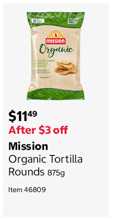 Mission Organic Tortilla Rounds 875g