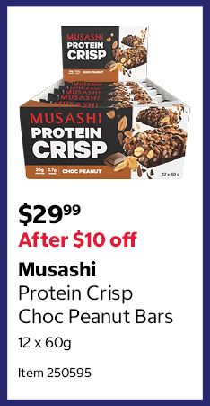 Musashi Protein Crisp Choc Peanut Bars 12 x 60g