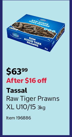 Tassal Raw Tiger Prawns XL U10/15 3kg