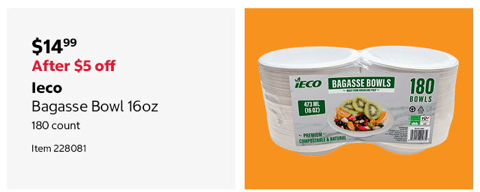 Ieco Bagasse Bowl 16oz 180 count