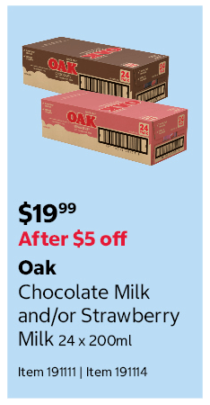 Oak Chocolate Milk and/or Strawberry Milk 24 x 200ml Item 191111 | Item 191114