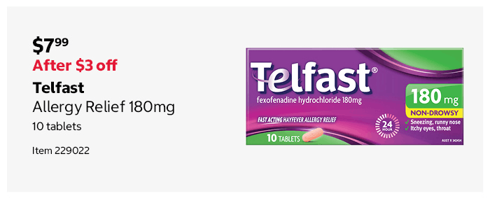 Telfast Allergy Relief 180mg 10 tablets Item 229022