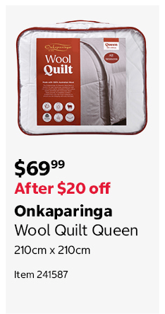 Onkaparinga Wool Quilt Queen 210cm x 210cm Item 241587 