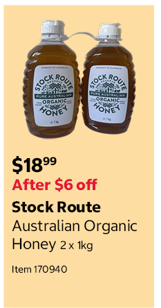 Stock Route Australian Organic Honey 2 x 1kg Item 170940