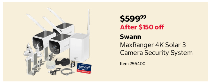 Swann MaxRanger 4K Solar 3 Camera Security System Item 256400