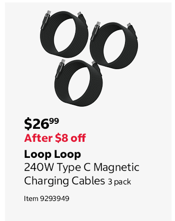Loop Loop 240W Type C Magnetic Charging Cables 3 pack Item 9293949