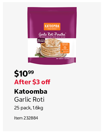 Katoomba Garlic Roti 25 pack, 1.6kg Item 232884
