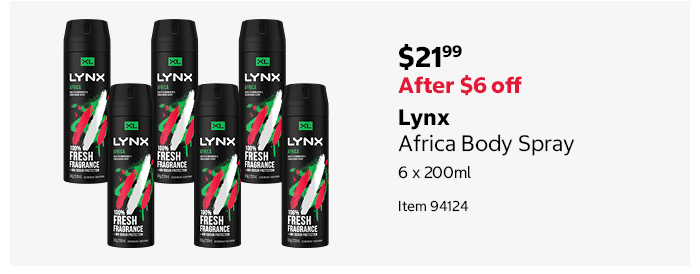 Lynx Africa Body Spray 6 x 200ml Item 94124