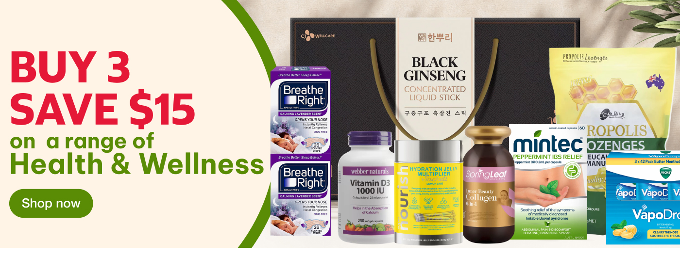Buy 3 save $15 on a range of Health & Wellness