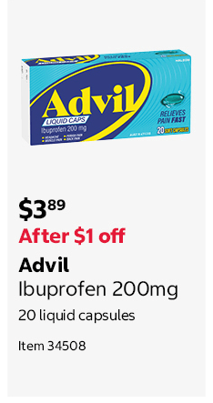 Advil Ibuprofen 200mg 20 liquid capsules Item 34508