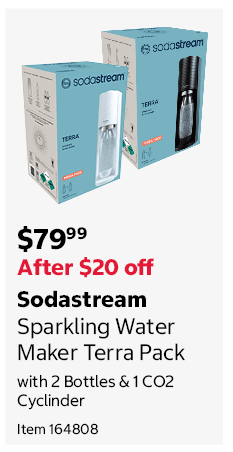 Sodastream Sparkling Water Maker Terra Pack with 2 Bottles & 1 CO2 Cyclinder Item 164808