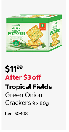 Tropical Fields Green Onion Crackers 9 x 80g Item 50408