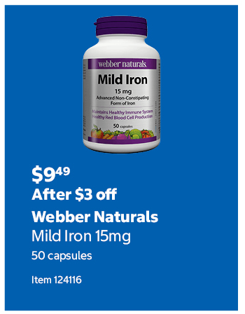 Webber Naturals Mild Iron 15mg 50 capsules Item 124116