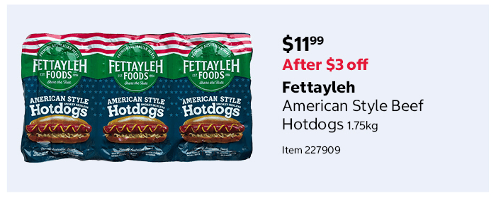Fettayleh American Style Beef Hotdogs 1.75kg Item 227909
