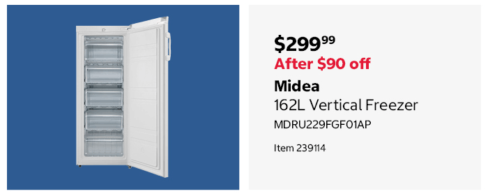 Midea 162L Vertical Freezer MDRU229FGF01AP Item 239114