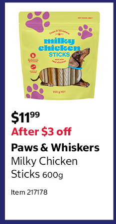 Paws & Whiskers Milky Chicken Sticks 600g Item 217178