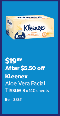 Kleenex Aloe Vera Facial Tissue 8 x 140 sheets Item 38351
