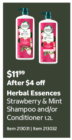 Herbal Essences Strawberry & Mint Shampoo and/or Conditioner 1.2L Item 213031 | Item 213032