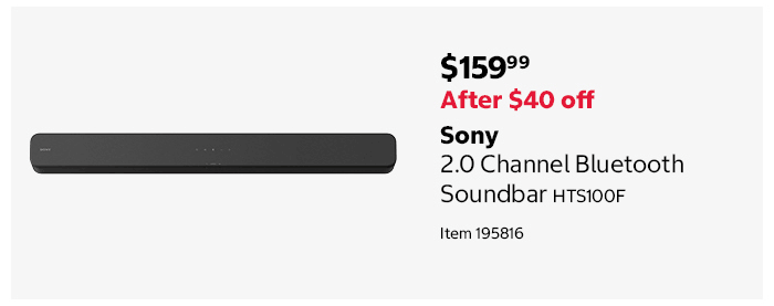 Sony 2.0 Channel Bluetooth Soundbar HTS100F Item 195816