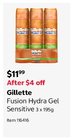 Gillette Fusion Hydra Gel Sensitive 3 x 195g Item 116416