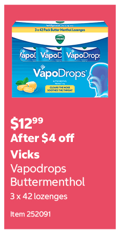 Vicks Vapodrops Buttermenthol 3 x 42 lozenges Item 252091