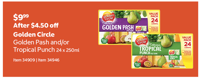 Golden Circle Golden Pash and/or Tropical Punch 24 x 250ml Item 34909 | Item 34946