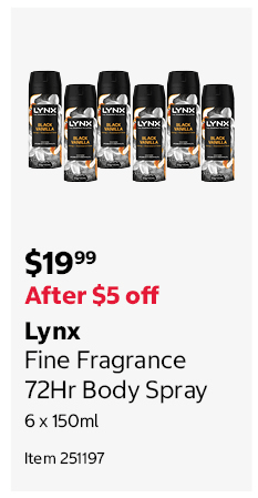 Lynx Fine Fragrance 72Hr Body Spray 6 x 150ml Item 251197