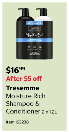 Tresemme Moisture Rich Shampoo & Conditioner 2 x 1.2L Item 192238
