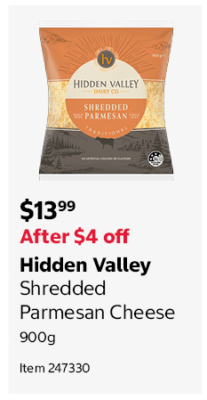 Hidden Valley Shredded Parmesan Cheese 900g Item 247330