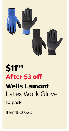 Wells Lamont Latex Work Glove 10 pack Item 1600320