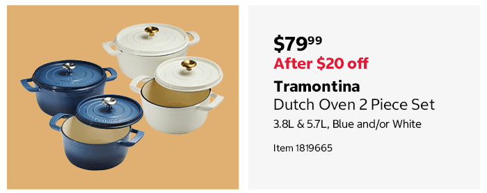 Tramontina Dutch Oven 2 Piece Set 3.8L & 5.7L, Blue and/or White Item 1819665
