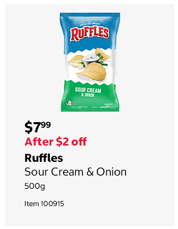 Ruffles Sour Cream & Onion 500g Item 100915