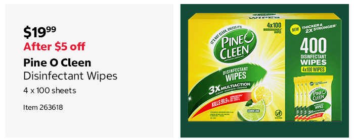 Pine O Cleen Disinfectant Wipes 4 x 100 sheets Item 263618