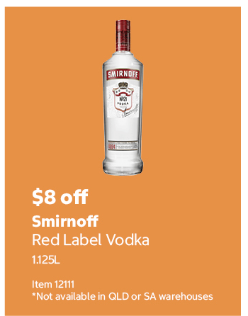 Smirnoff Red Label Vodka 1.125L Item 12111 *Not available in QLD or SA warehouses