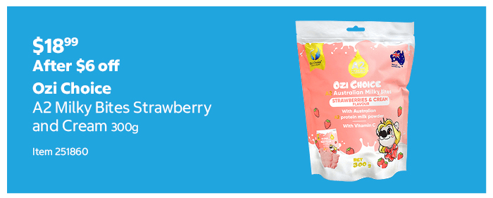 Ozi Choice A2 Milky Bites Strawberry and Cream 300g Item 251860