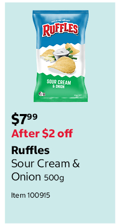 Ruffles Sour Cream & Onion 500g Item 100915