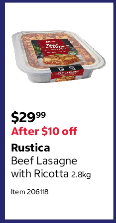Rustica Beef Lasagne with Ricotta 2.8kg Item 206118