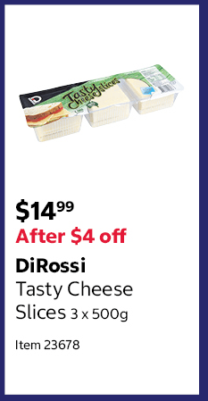 DiRossi Tasty Cheese Slices 3 x 500g Item 23678