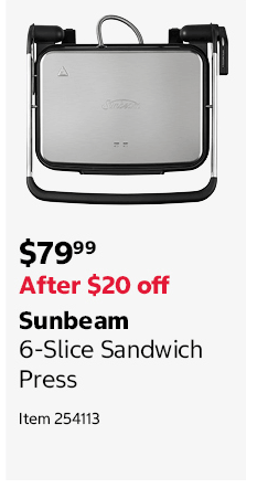 Sunbeam 6-Slice Sandwich Press Item 254113