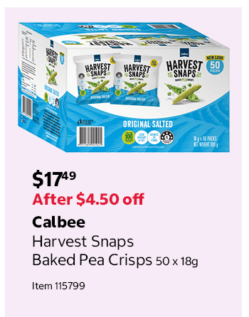 Calbee Harvest Snaps Baked Pea Crisps 50 x 18g Item 115799
