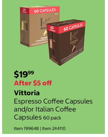 Vittoria Espresso Coffee Capsules and/or Italian Coffee Capsules 60 pack Item 199648 | Item 244110