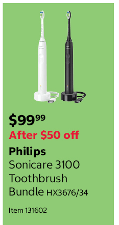 Philips Sonicare 3100 Toothbrush Bundle HX3676/34 Item 131602
