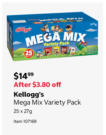 Kellogg’s Mega Mix Variety Pack 25 x 27g Item 107169