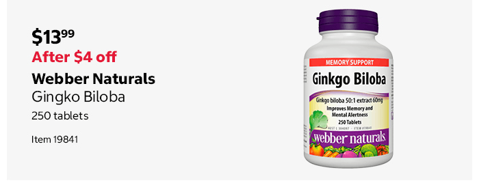 Webber Naturals Gingko Biloba 250 tablets Item 19841